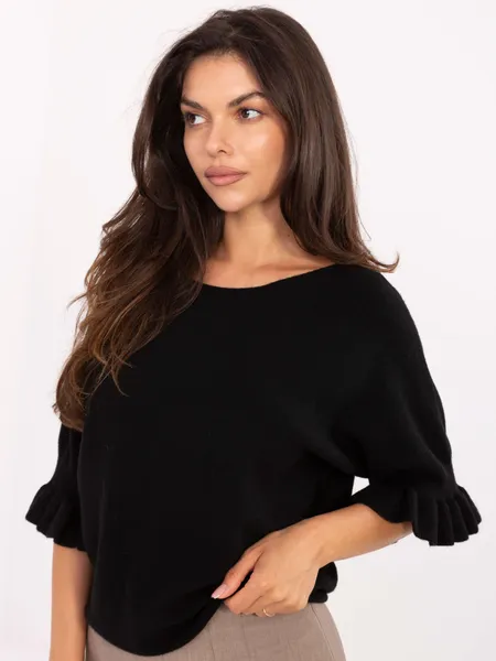 Casualowy sweter z rękawami wykończonymi falbanką