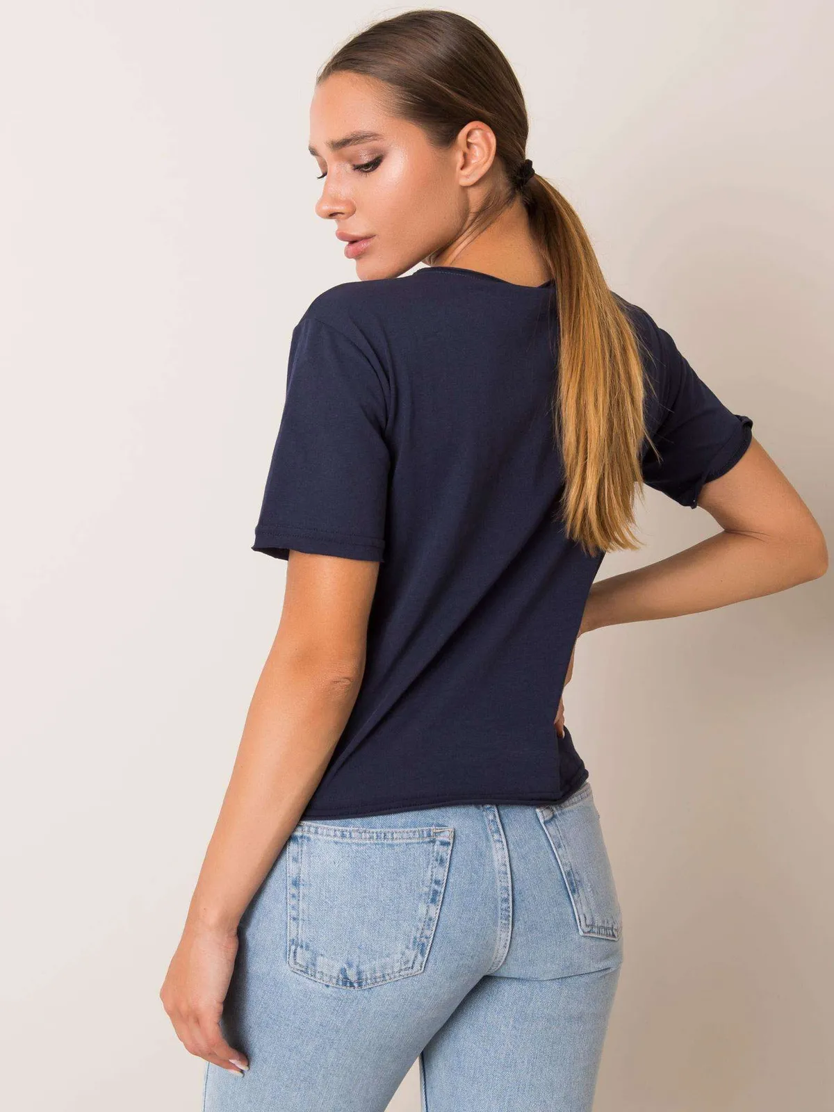 FOR FITNESS Granatowy t-shirt bawełniany - zdjęcie 2