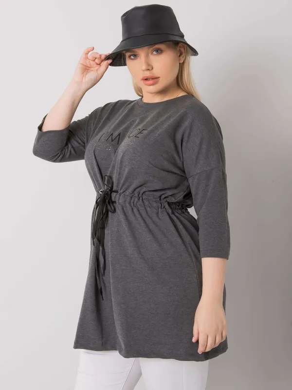 Ecru tunika plus size z napisem - widok 2