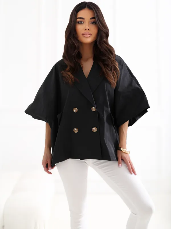 Krótki dwurzędowy płaszcz o kroju oversize